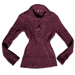Adorable Y2K Womens Burgundy Small Sweater Dress / Top Collared